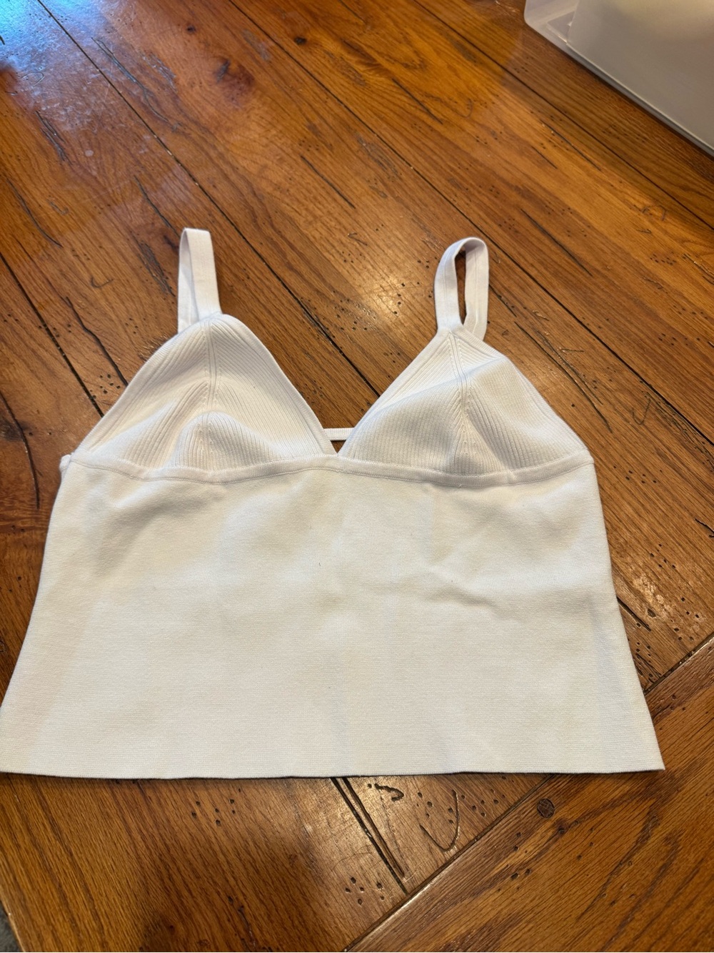NWOT XL Anthropologie White Ribbed V-Neck Cropped Tank Top